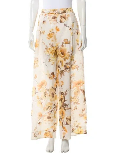 Pre-owned Zimmermann Floral Print Wide Leg Pants W/ Tags In Neutral
