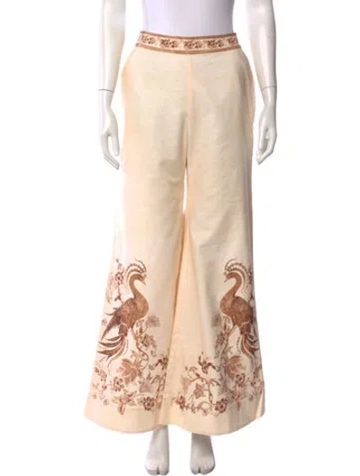 Pre-owned Zimmermann Floral Print Wide Leg Pants W/ Tags In Neutrals