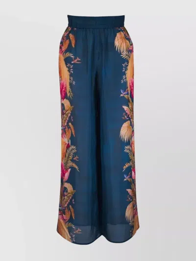 Zimmermann Floral Print Wide-leg Relaxed Trousers In Blue