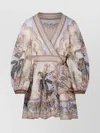 Zimmermann Wylie Printed Cotton-voile Mini Wrap Dress