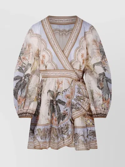 ZIMMERMANN FLORAL PRINT WRAP FRILL DRESS