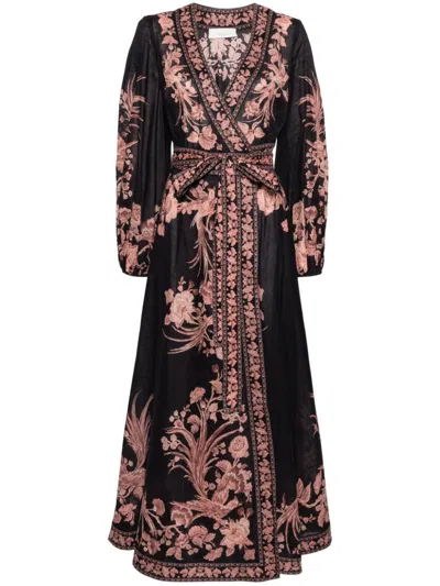 ZIMMERMANN FLORAL PRINT WRAP MIDI DRESS