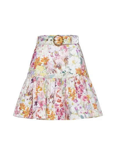 Zimmermann Floral Printed Belted Mini Skirts In Multi