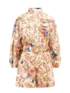 Zimmermann + Net Sustain August Belted Floral-print Linen Playsuit In Cream Floral
