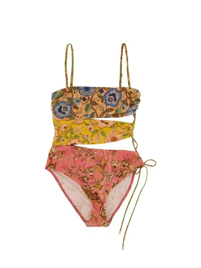 Zimmermann Floral Printed Cut-out One-piece Swimsuit In Multi