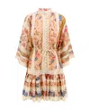 Zimmermann Crochet-trimmed Floral-print Cotton Mini Dress In Nude