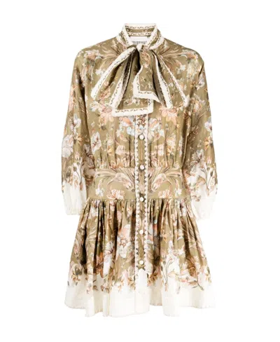 Zimmermann Floral Printed Dress In Nude