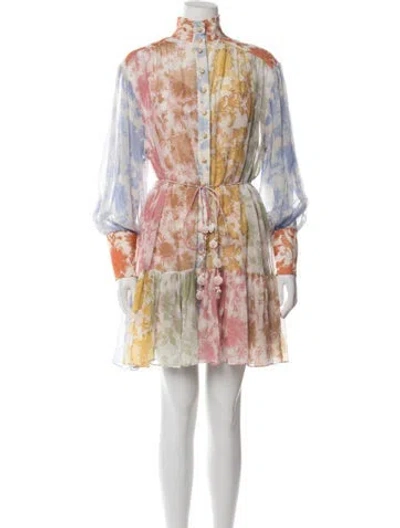 Pre-owned Zimmermann Floral Printed Long Sleeve Mini Dress In Blue/pink/yellow