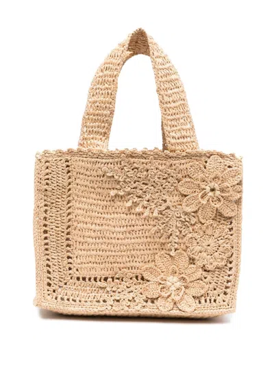 Zimmermann Floral Raffia Mini Tote Bag In Beige