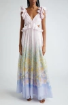 ZIMMERMANN FLORAL RUFFLE LINEN & SILK GOWN