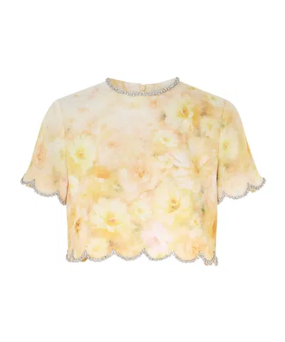 Zimmermann Crush Printed Linen Top In Yellow