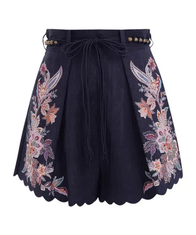 Zimmermann Rhiannon Tuck Shorts In Blue
