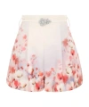 Zimmermann Crush Belted Floral-print Silk And Cotton-blend Twill Shorts In Pink