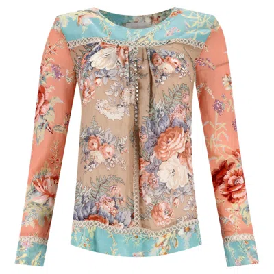 Pre-owned Zimmermann Floral Silk & Cotton Top In Sand