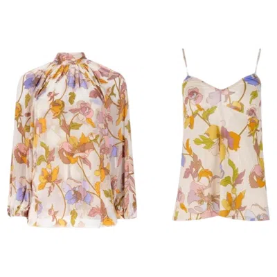 Pre-owned Zimmermann Floral Silk Blouse & Camisole Two-piece Set In Beige