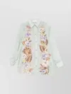 Zimmermann Floral Silk Shirt Featuring Buttoned Cuffs In Green