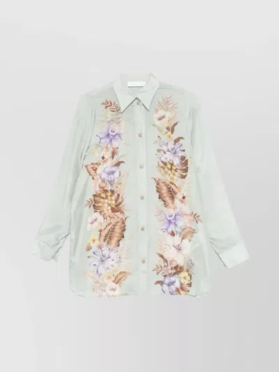ZIMMERMANN FLORAL SILK SHIRT FEATURING BUTTONED CUFFS