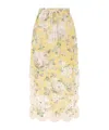 Zimmermann Acacia Scalloped Floral-print Linen Midi Skirt In Nude