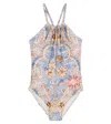 Zimmermann Kids Daylight Gathered 1pc Swimsuit In Multi