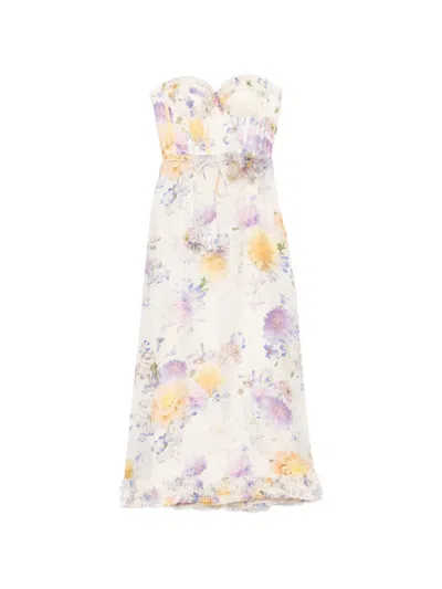 Zimmermann Floral Tie-waist Midi Dress In White