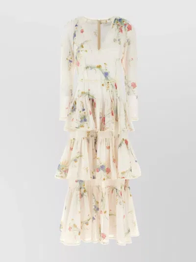 ZIMMERMANN FLORAL TIERED MAXI DRESS WITH LONG SLEEVES