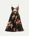 Zimmermann Hypnotic Embellished Belted Cutout Linen And Silk-blend Midi Dress In Black