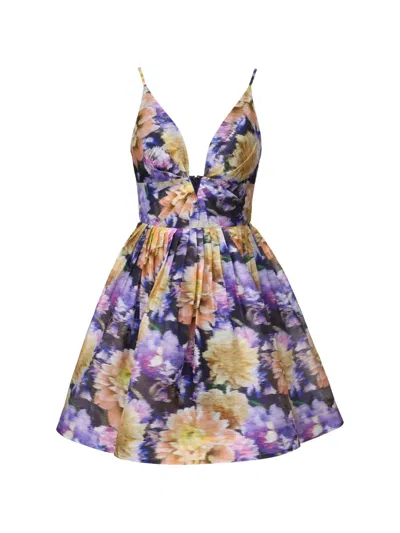 Zimmermann Floral V-neck Dress In Purple