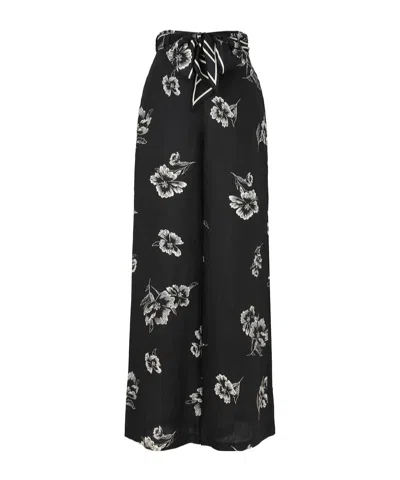 Zimmermann Floral Wide-leg Pants In Black