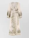 Zimmermann Floral Wrap Cotton Dress Belted Waist Maxi In Neutral