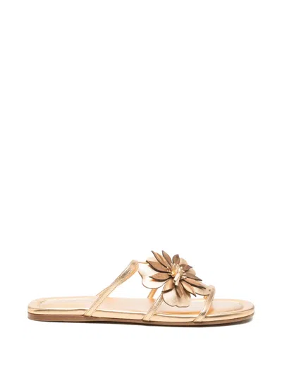 Zimmermann Belara Leather Flat Slide Sandals Floral In Brown