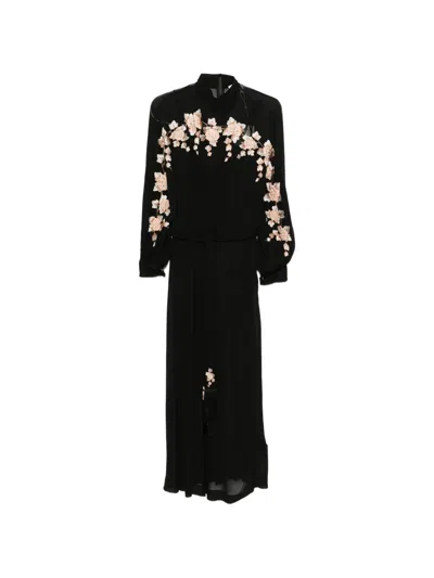 Zimmermann Floral-embroidered Belted Maxi Dress In Black