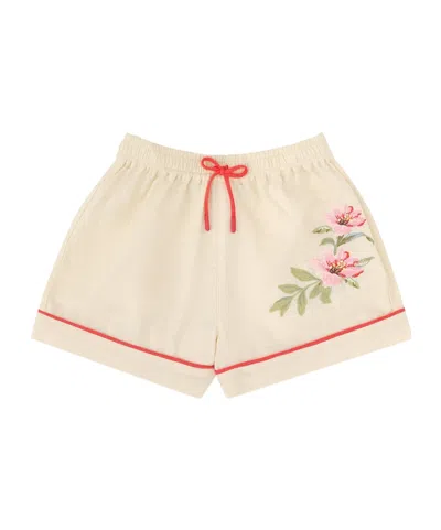 Zimmermann Floral-embroidered Drawstring Shorts In Neutral