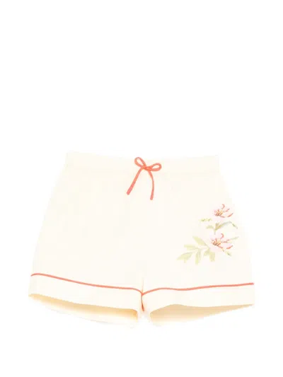 Zimmermann Kids' Floral-embroidered Drawstring Shorts In Neutral