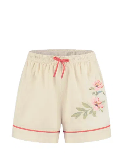 Zimmermann Kids' Floral-embroidered Drawstring Shorts In Neutrals