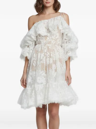 Pre-owned Zimmermann Floral-lace Asymmetric Dress In White