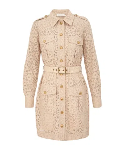 Zimmermann Floral-lace Belted Mini Dress In Brown