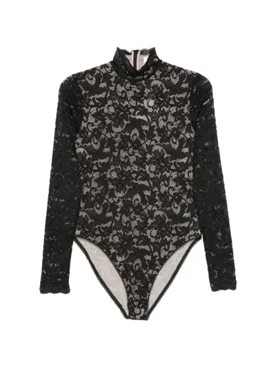 Zimmermann Floral-lace High-neck Bodysuit In Black