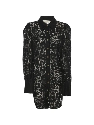 Pre-owned Zimmermann Floral-lace Long-sleeved Shirt In Black