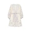 Zimmermann Womens Indra Plunge Linen Mini Dress Cream Lilac Floral In Yellow