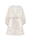 Zimmermann Womens Indra Plunge Linen Mini Dress Cream Lilac Floral In Yellow
