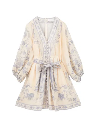Zimmermann Floral-print Belted Dress In Neutral