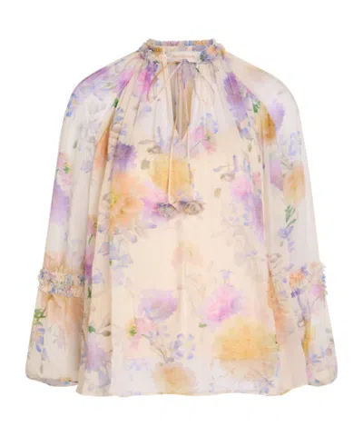 Zimmermann Floral-print Georgette Blouse In Nude