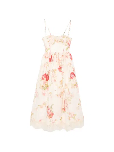 Zimmermann Womens Cream Rose Floral Roselight Picnic Floral-print Linen Midi Dress Xs In Multi
