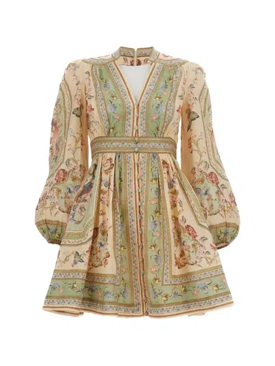 Zimmermann Floral-print Linen Dress In Neutral