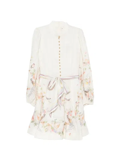 Zimmermann Valiant Floral-print Belted Linen Mini Dress In Animal Print