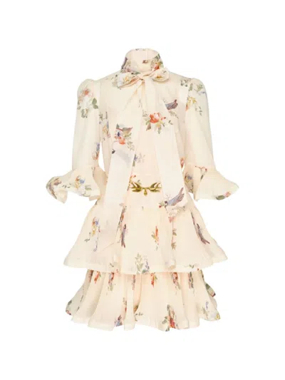 Zimmermann Floral-print Mini Dress In Neutrals