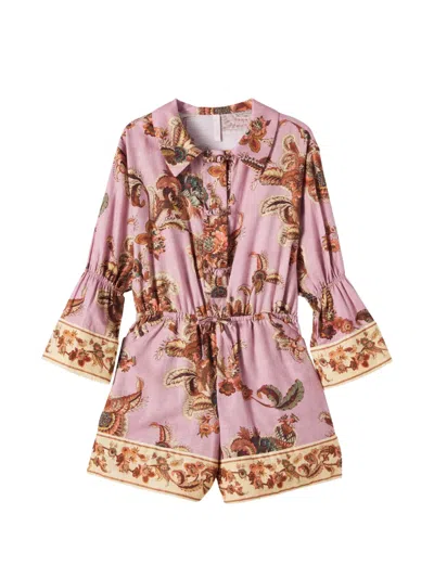 Zimmermann Kids' Floral-print Playsuit In Pink
