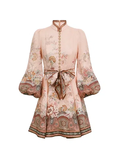 Zimmermann Dress With Puff Sleeves And Floral Print In Pink