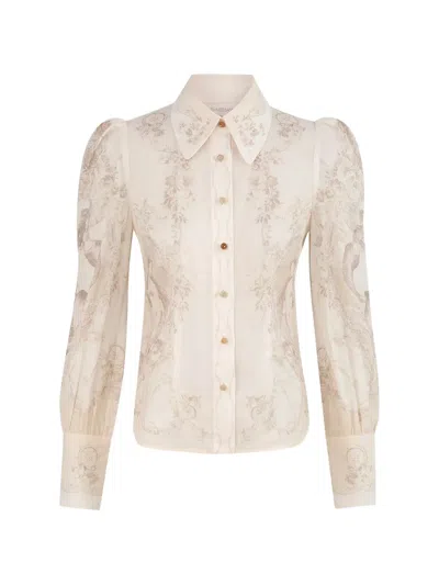 Zimmermann Floral-print Puff-sleeve Shirt In White