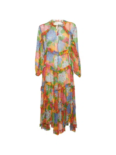 Pre-owned Zimmermann Floral-print Ruffled Maxi Dress In Orange